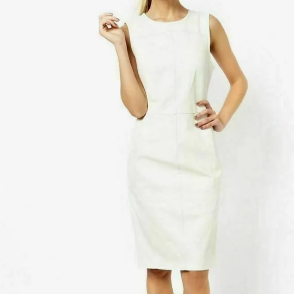 White Lambskin Leather Sleeveless Dress